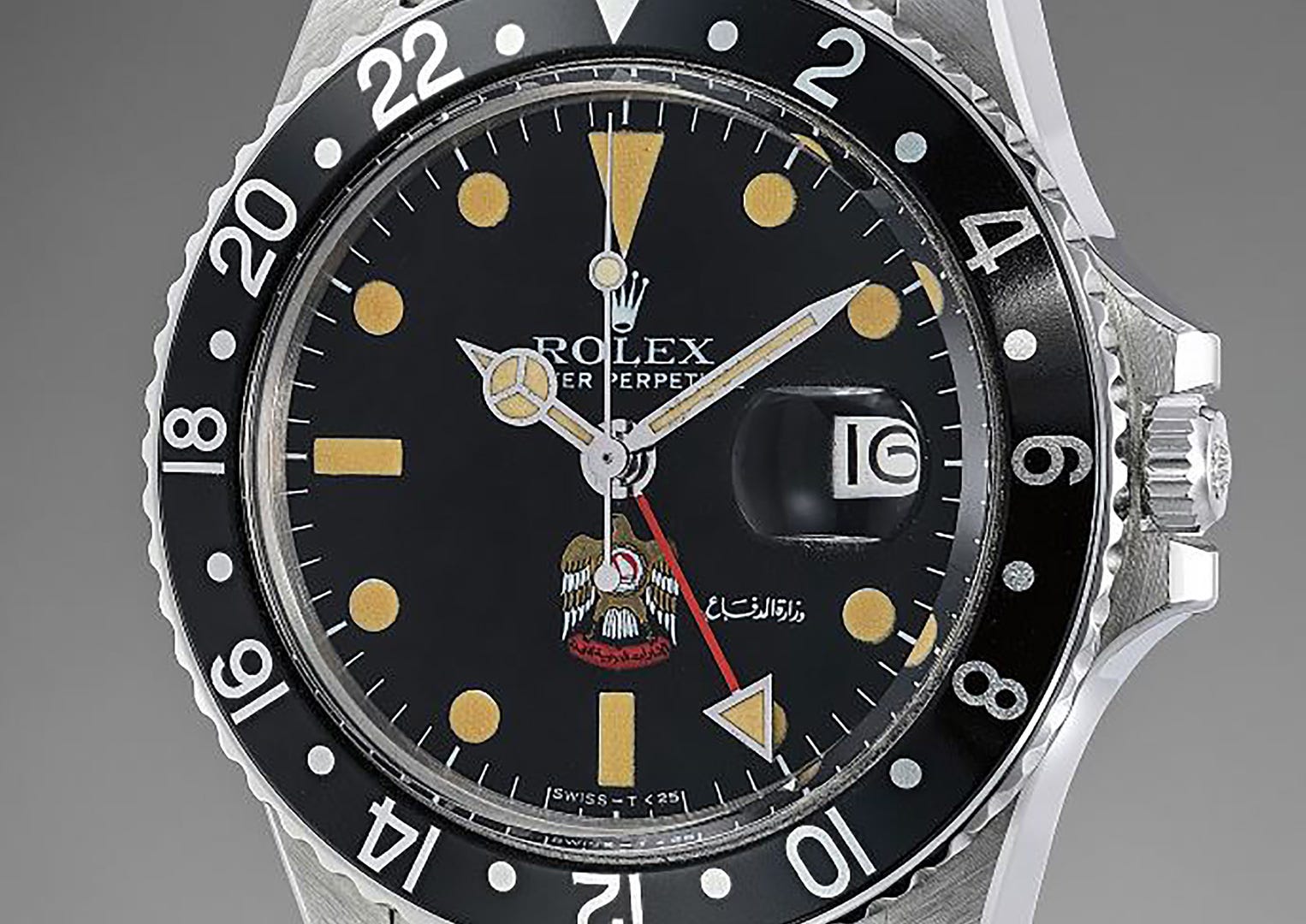 A stainless steel GMT made for the UAE Ministry of Defence, 1977. Image: ©Phillips in Association with Bacs & Russo