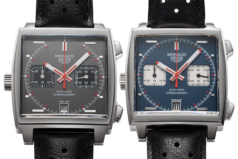 The original blue and grey dial colours side by side